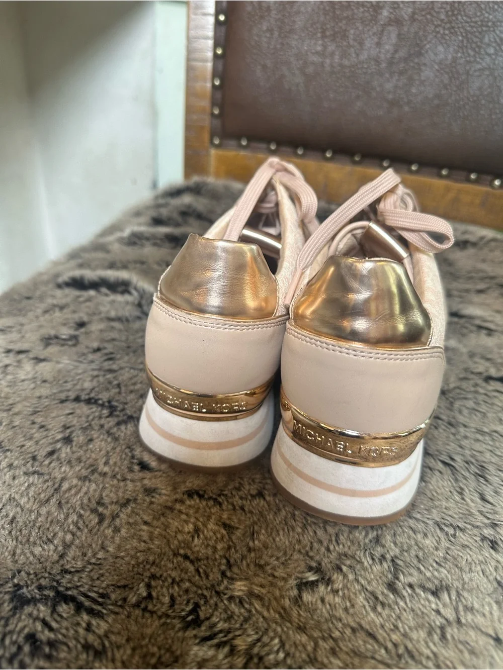 NWOB Michael Kors Maddy Two-Tone Logo & Mesh Trainer Pink Rose Gold Sneakers,9.5